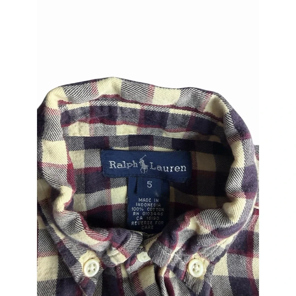 Ralph Lauren Boys Plaid Button Down Shirt Size 5‎ Cotton Flannel